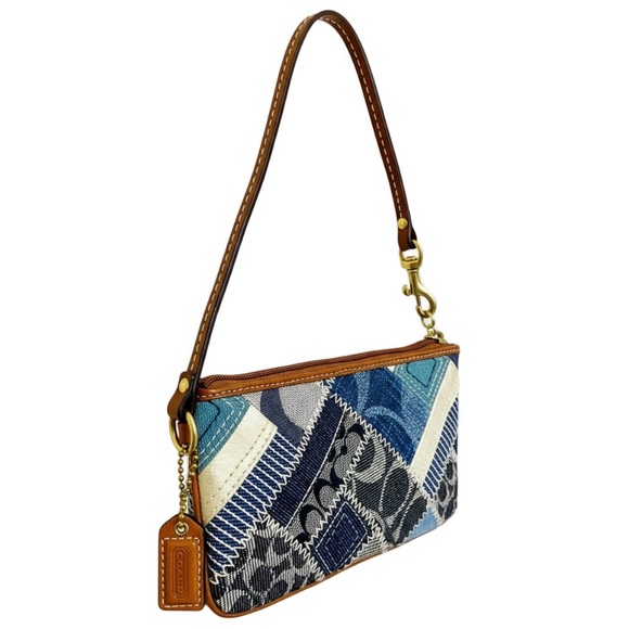 Vintage Coach Signature Y2K Denim Patchwork and Brown Leather Wristlet NWOT - Picture 5 of 11